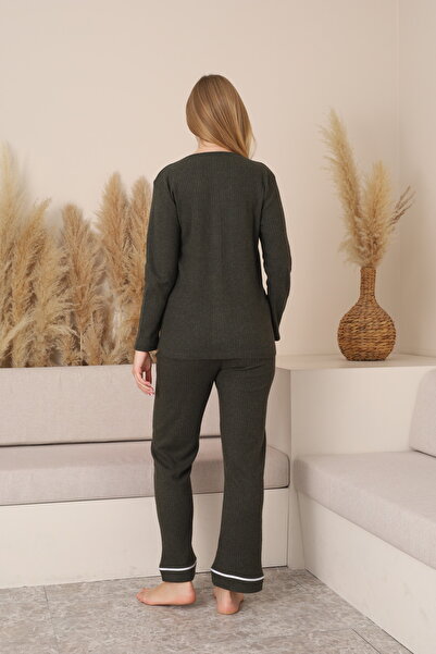 Miss Dünya Lissa Yumoş Textured Maternity and Postpartum Pajama Set Suitable for Breastfeeding with Adjustable Waist Detail