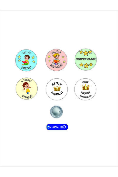 ON DİJİTAL BASKI MERKEZİ İlkokul Öğrenci Temalı 6 Adet Rozet Seti