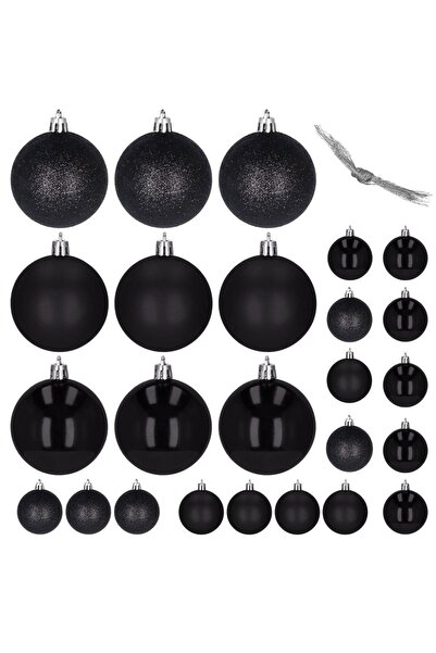 OEM Christmas bauble set, 25 pieces, 3 models, 2.5cm and 4cm, black