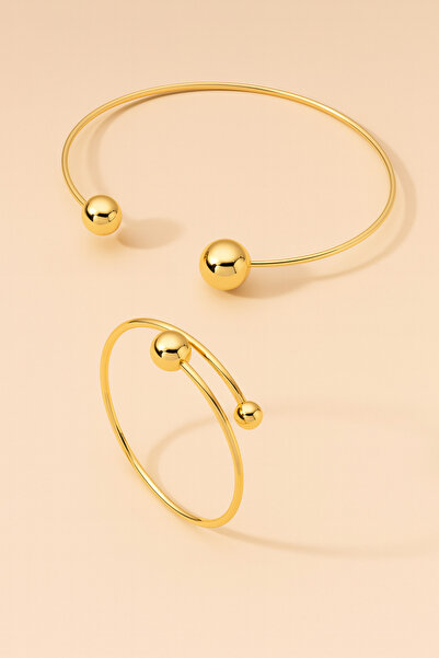 ELMATOLYE Gold Look Ball End Minimal Necklace Bracelet Set Adjustable Stylish Women's Jewelry Set