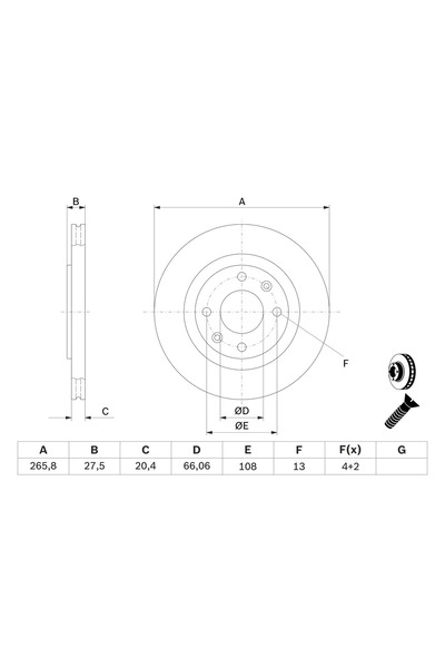 Bosch Brake disc Citroen Bx/Xantia/Zx Peugeot 305 2/306/405 1