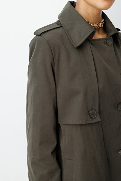 Mizalle Haki Apoletli Klasik Maxi Mac Trençkot