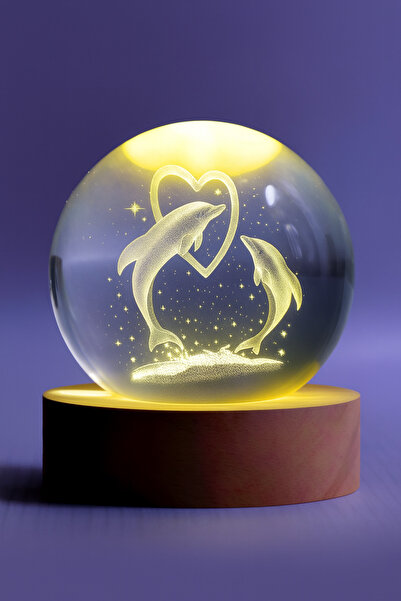 Arfseb Ahşap Tabanlı Aşk ve Yunus Temalı Kristal Küre – LED Işıklı Romantik D...