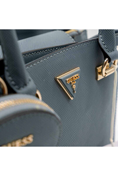 Guess – Medium Grey Handbag in Saffiano Leather with Gold Details and Detachable Wallet