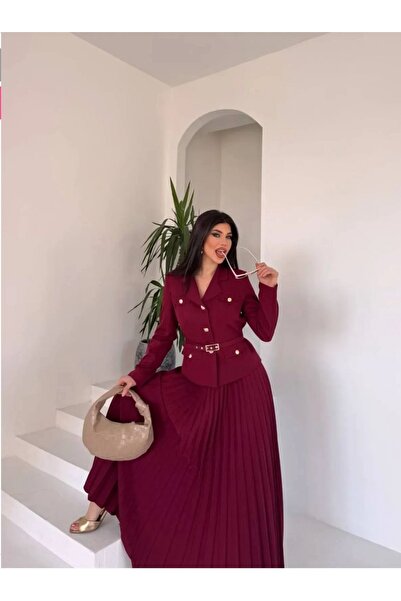 Ekim Store Pileli Etekli Kemerli İkili Blazer Takım