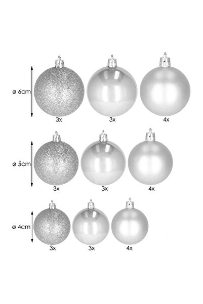 SERSIMO Christmas bauble set, 30 pieces, 3 models, 4/5/6cm, silver