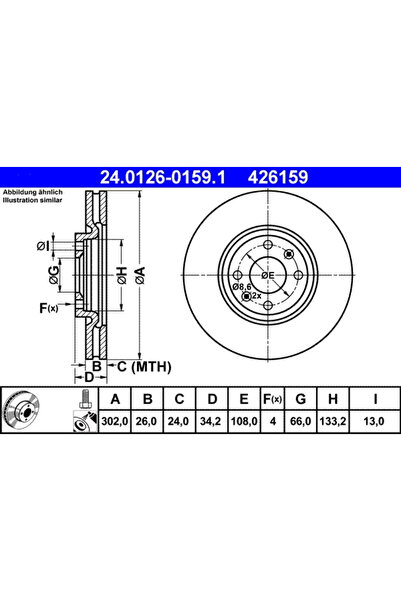 Ate Set Discuri Frana Citroen C4 1/C4 2/C4 Cupe Peugeot 208 1/308 1/308 Cc 20...