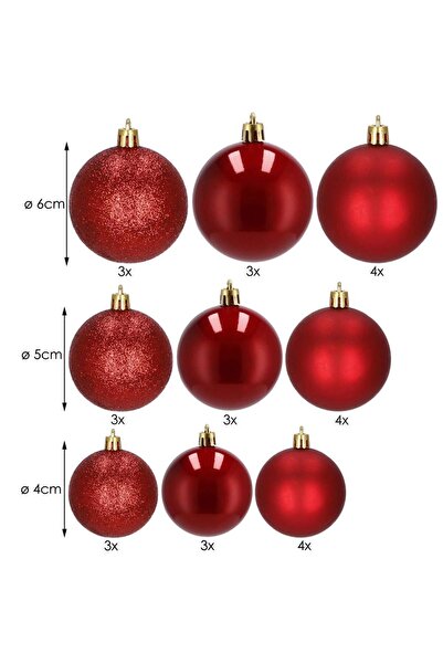 SERSIMO Christmas bauble set, 30 pieces, 3 models, 4/5/6cm, red