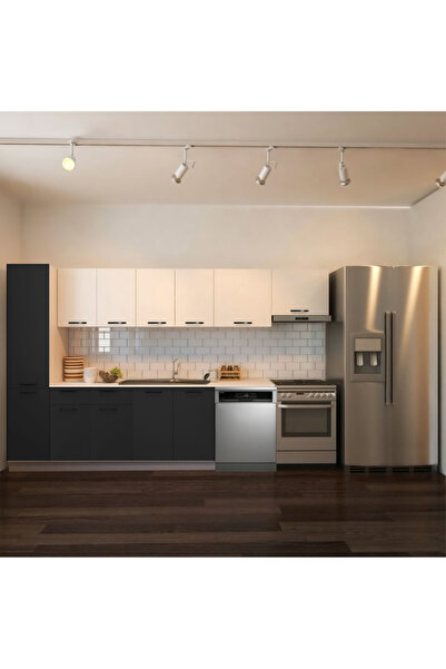 Tdesigno Avlonya Hazır Mutfak Dolabı Kiler Dahil 320cm-Beyaz Laminat Tezgah D...