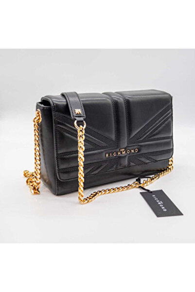 John Richmond BLACK CROSSBODY BAG IN ECOLOGICAL LEATHER WITH CHAIN