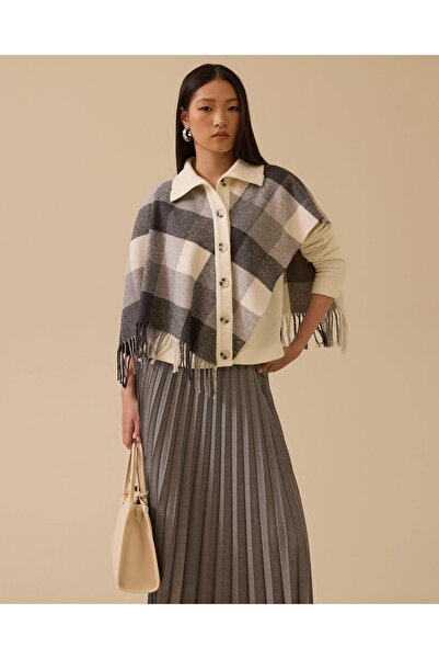 SCL Трикотажен кардиган с кариран десен и шал-яка