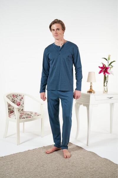 Estiva Combed Cotton Interlock Checkered Long Sleeve Men's Pajama Set