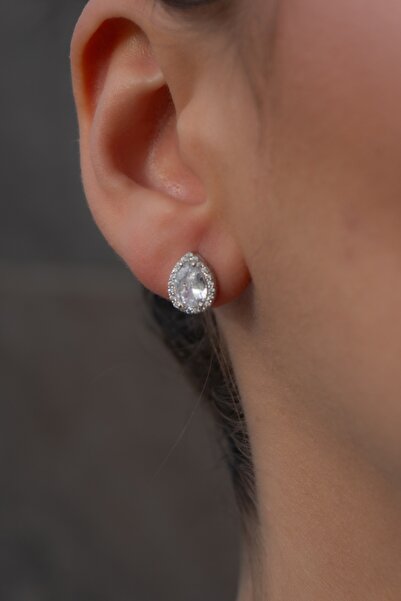 Rumon Damla Model Zirkon Taşlı 925 Ayar Gümüş Küpe