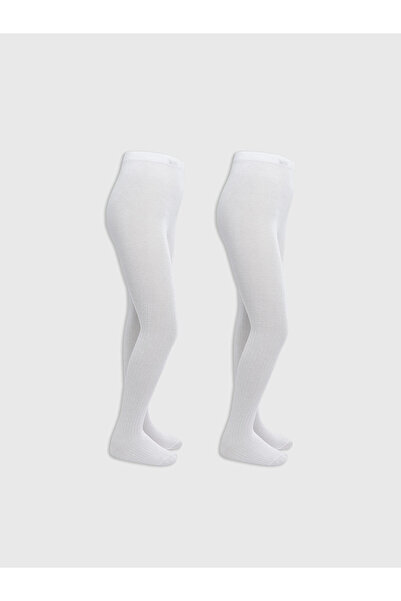 LC Waikiki LCW Kids Бели базови чорапогащи за момичета, 2 броя в опаковка