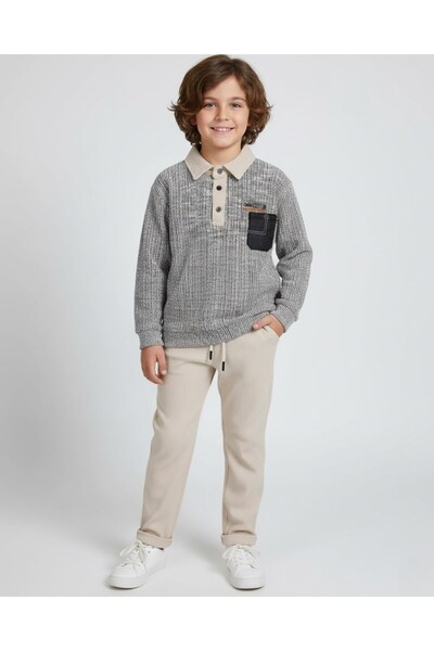 Ege Bebek Boys' Seasonal 4-11 Years Old Shirt Collar 2-Piece Top and Bottom Stylish Set