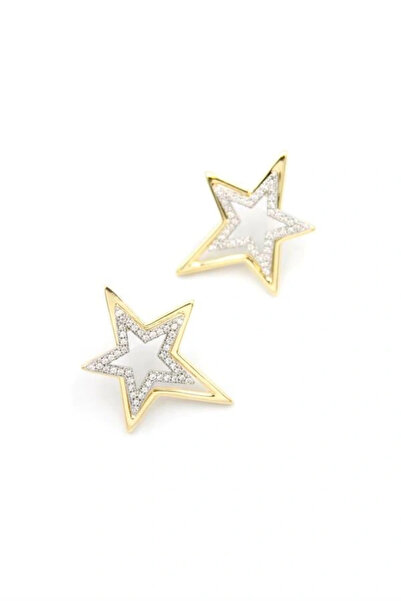 HarmonyAura أقراط ليتاتريند على شكل نجمة مرصعة بالأحجار - ذهبي