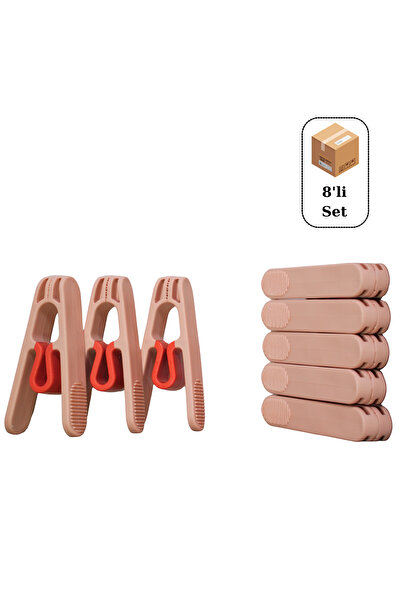 Makker Home 8'li Premium Plastik Yaysız Mandal, Kırılmaz Mandal, Çamaşır Mandalı, Yaysız Mandal, Poşet Klipsi