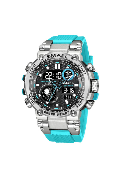 SMAEL Men's Watch Blue Silver Quartz Analog Digital Electronic Rubber Alarm