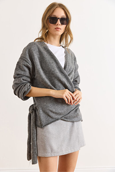 Olalook Women's Smoked Double-Breasted Collar Tie-Up Knit Cardigan Hrk-19000427