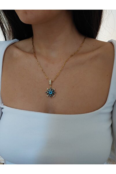 Histakı سلسلة من الفولاذ الذهبي مع حلقة عين مطلية بالمينا