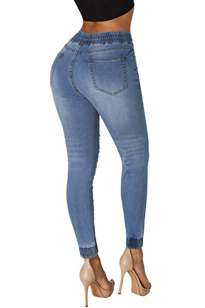 WildFashion Pantaloni din denim cu talie pe elastic si taieturi G681-411