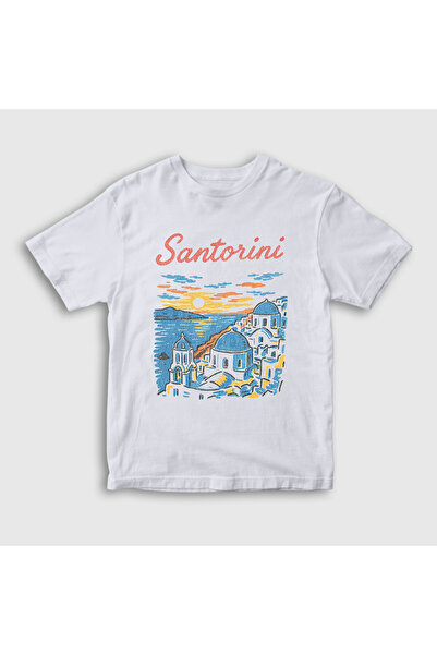 Presmono Unisex Kids White Santorini Greece Greece T-Shirt 579589Tt
