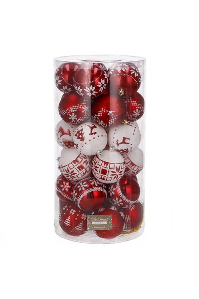SERSIMO Christmas bauble set with holiday patterns, 30 pieces, 5cm, white and red