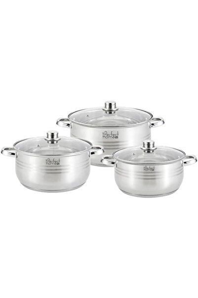 Perfect Home Комплект тенджери от неръждаема стомана със стъклен капак, 5,5 /...