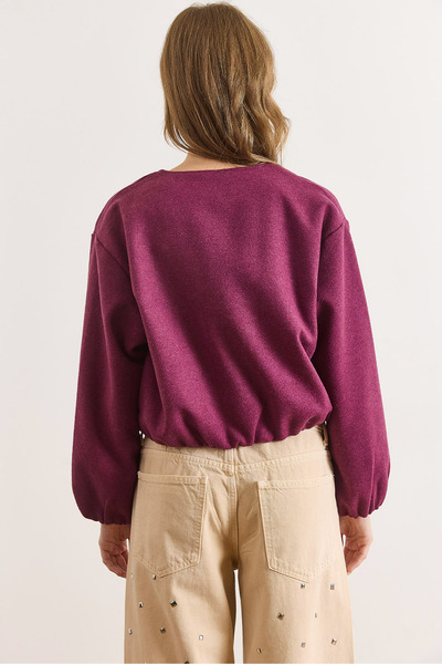 Olalook Women's Purple Pocket Lined Crew Neck Crop Cashmere Jacket Ckt-19000485