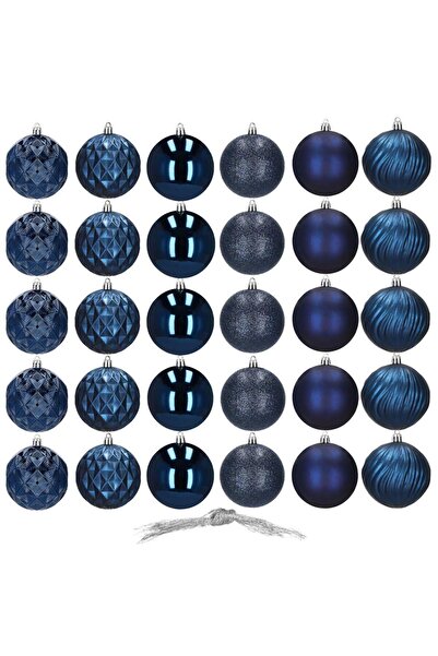 SERSIMO Christmas bauble set, 30 pieces, 6 models, 8cm, dark blue