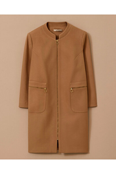 Gala-Xi Büyük Beden Fermuarlı Kaşe Kaban