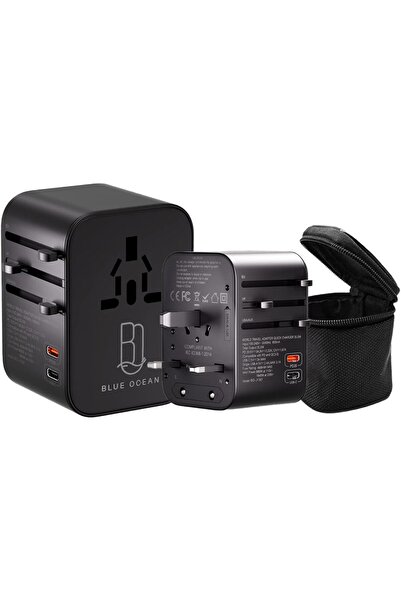 Blue Ocean Travel Adapter 35.5W With 3 Usb Ports-1 Type C 3.0A–1 PD 20W/QC 3.0 Universal Travel Ad