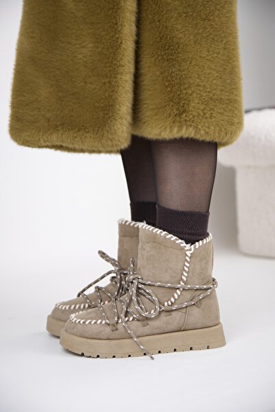 stato 219851141-32S Kadın Yumuşak Rahat Kürklü Bot - Tekstil Süet Kışlık Vizo...