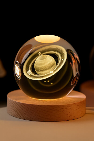 Arfseb Ahşap Tabanlı Lunaris Ay Kristal Küre – LED Işıklı Romantik Dekor