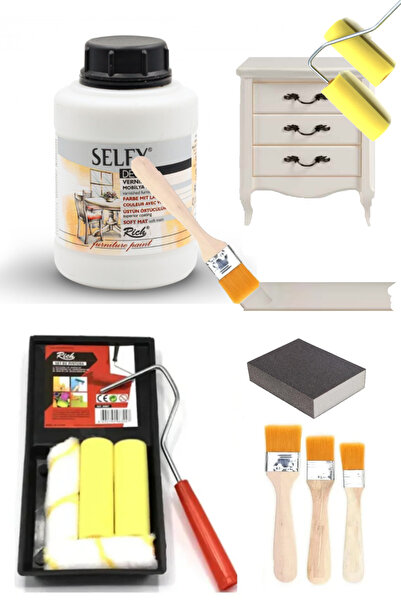 GLANCE Rich Selfy Decor Antik Beyaz Kendinden Vernikli Boya 1250 cc Tavalı Rulo Set Mobilya Boyama