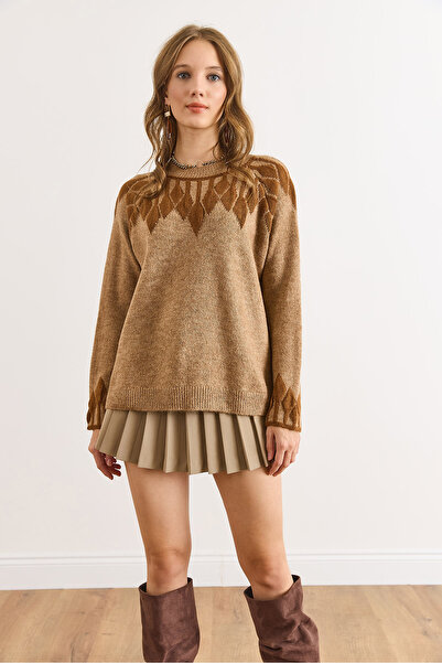 Olalook Kadın Camel Yaka Manşet Detaylı Triko Kazak KZK-19001023