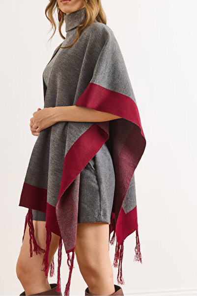 Olalook Women's Smoked Color Block Poncho Cardigan Hrk-19000423