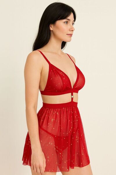 WİYONA Women's Star Patterned Mini Nightgown