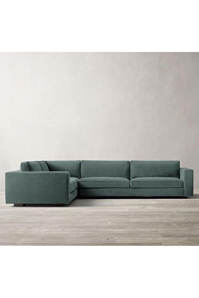 HOME HOUSE أريكة زاوية من الكتان والجلد المدبوغ - خضراء