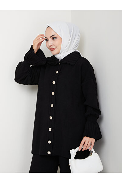 Kirazgym Elit Sleeve Pleated Cardigan Pants Knitwear Set