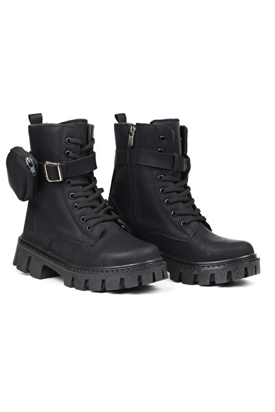 KAJILA Women's Black Nubuck Boots – Thick Sole with Wallet, Zippered, Lace-Up, Buckle, Comfortable, Casual, Stylish and Da [Likely a Typo and Should Be Omitted or Replaced with a More Appropriate Word]