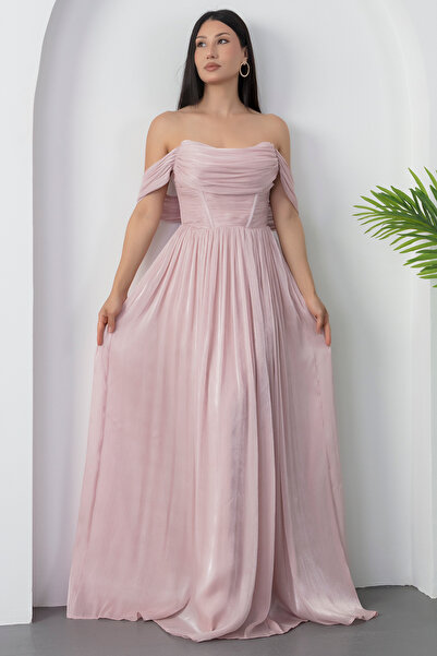 PULLIMM Strapzlez Yaka Kol Ön Detay Abiye Elbise ECR5628