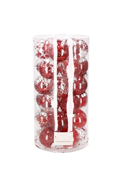 Optim Solution Set unic de globuri de Crăciun, 30 buc, 7 cm, transparente și roșii