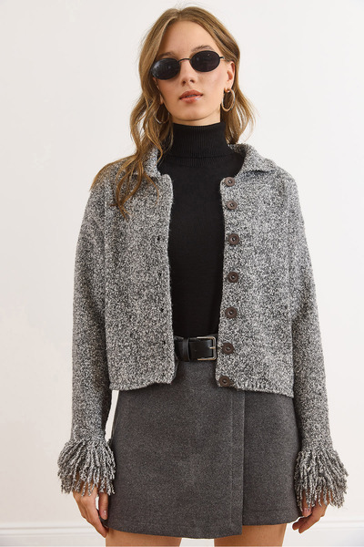 Olalook كارديجان نسائي محبوك بحواف مهدبة وأكمام مدخنة HRK-19000419