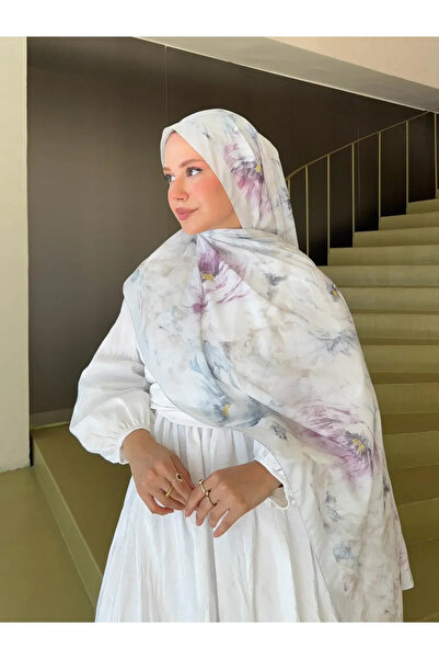 Nûda - Tarzın Değil , Tavrın Zarafeti French Silk Patterned Draped Shawl Baby Blue