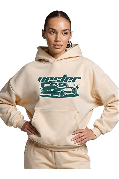 ArtYus سويت شيرت بقلنسوة كبير الحجم من القطن مطبوع عليه ألوان خاصة للسيارة من...