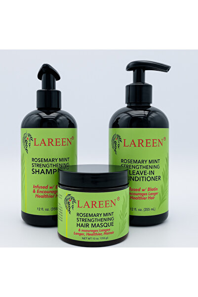 Bz مجموعة العناية بالشعر المُقوّي بخلاصة إكليل الجبل والنعناع والبيوتين - شامبو وبلسم وقناع للشعر