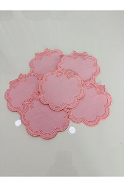 İNCİ ÇEYİZ 6 قطع من مناديل الكوكتيل المطرزة باللون البني وقواعد الأكواب.