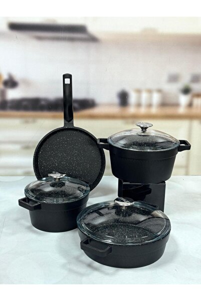 AROW Harmony 7 Piece Cast Iron Cookware Set Black Tkebt Black