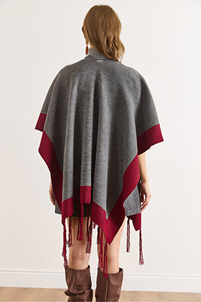 Olalook Women's Smoked Color Block Poncho Cardigan Hrk-19000423